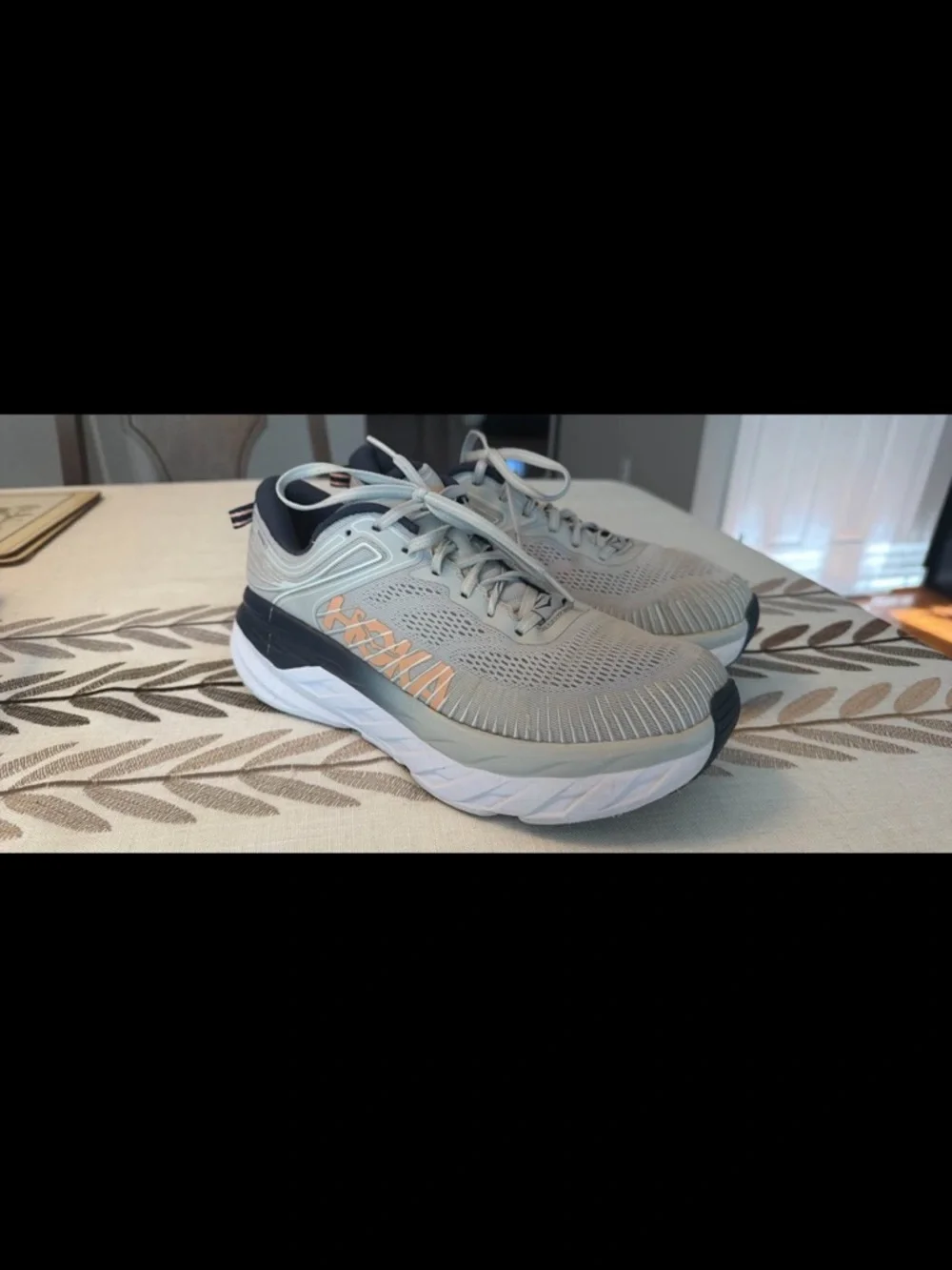 Hoka One One Dark Gray and Blue Logo Running Shoes - Picture 6 of 7